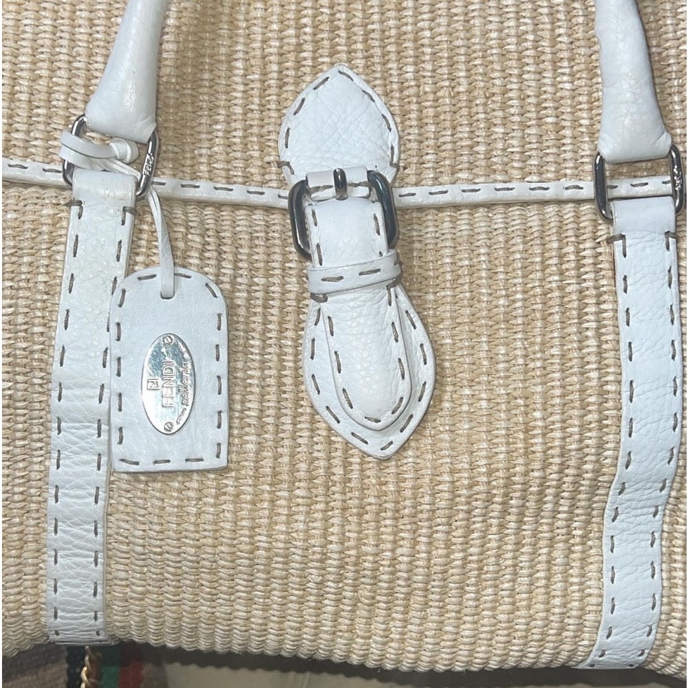 FENDI white leather and woven bag, sterling silver plaques, all inclusion